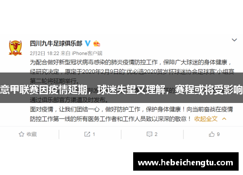 意甲联赛因疫情延期，球迷失望又理解，赛程或将受影响